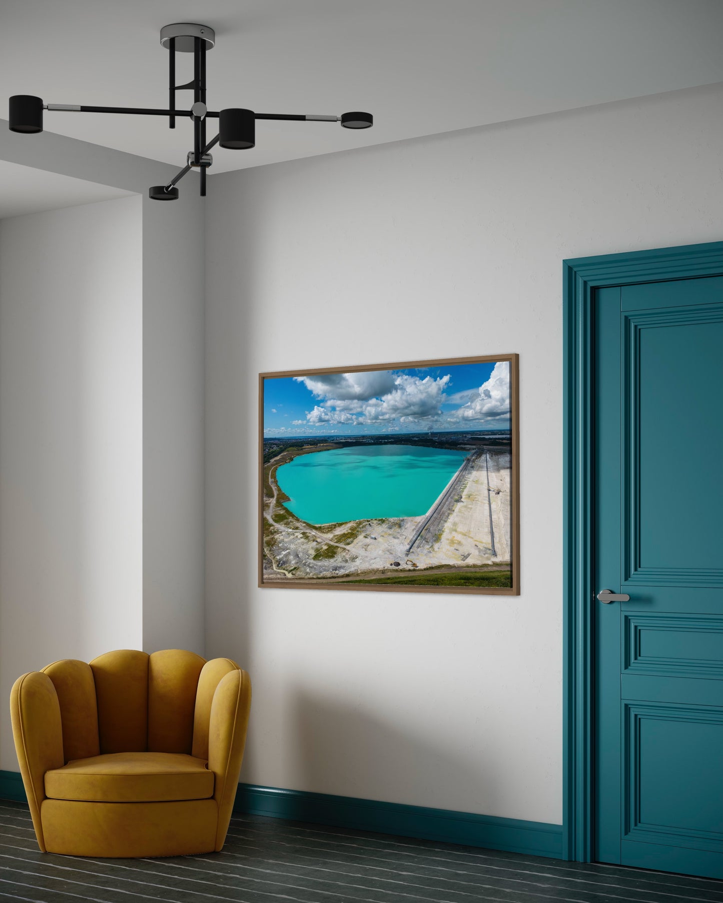 Landskabsbillede fra kalkminen i Aalborg. Dronebillede af landskab, natur og arkitektur trykt som plakat eller på lærred til hjemmet