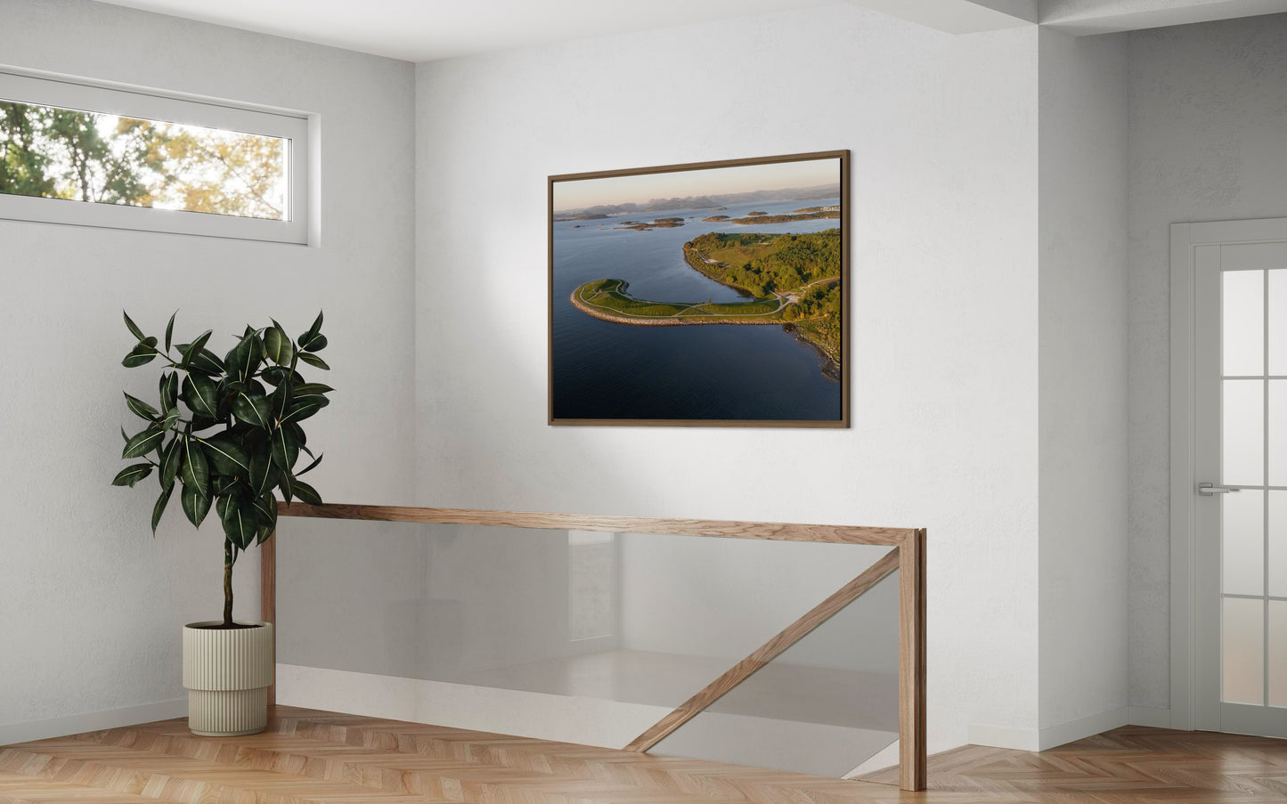 landskabsbillede fra Nyneset ved Stavanger i Norge. Dronebillede af landskab, natur og arkitektur trykt som plakat eller på fotolærred til hjemmet.