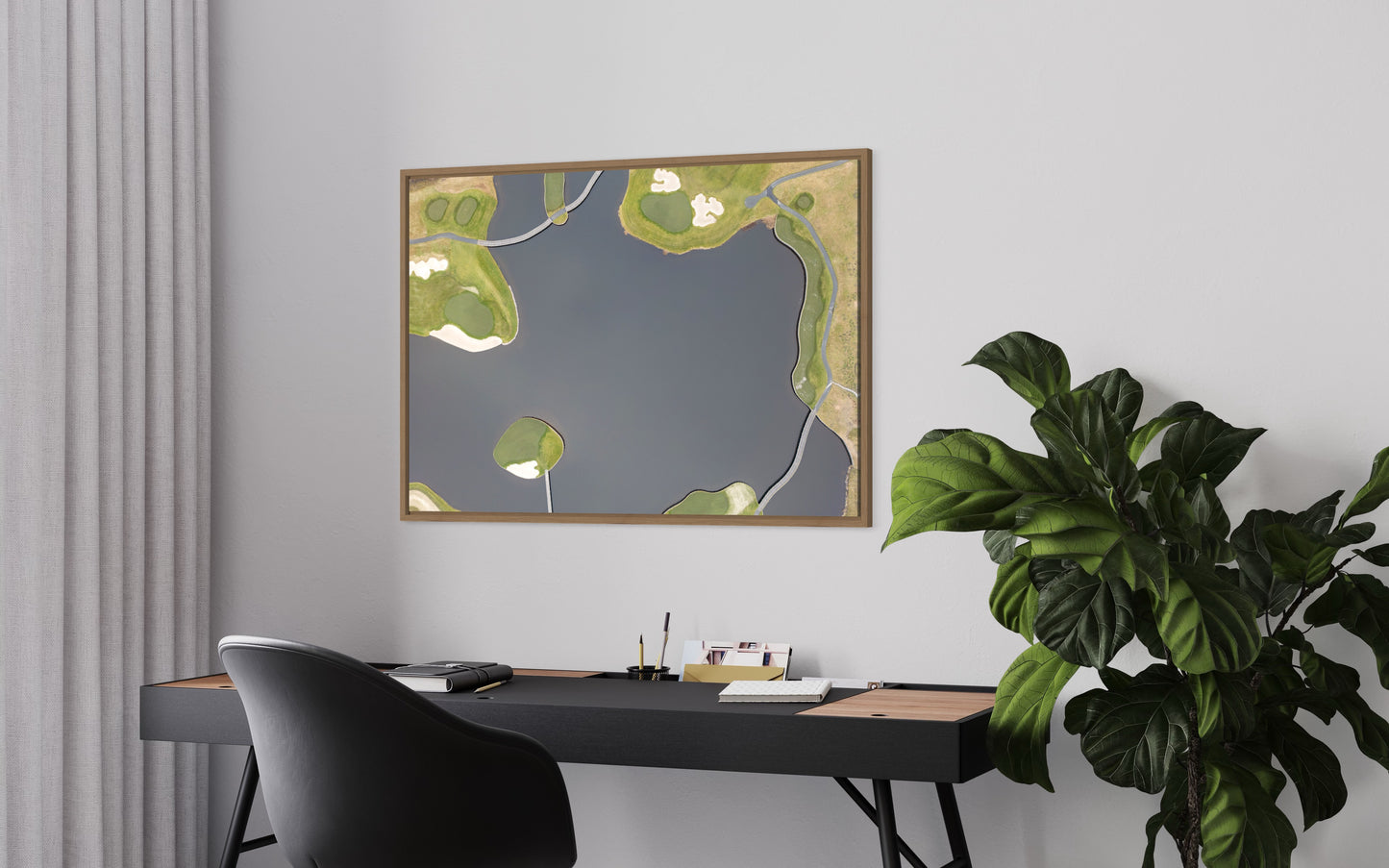 Landskabsbillede af Great Northern golf resort i Kerteminde. Dronebillede af landskab, natur og arkitektur trykt som plakat eller på lærred til hjemmet.