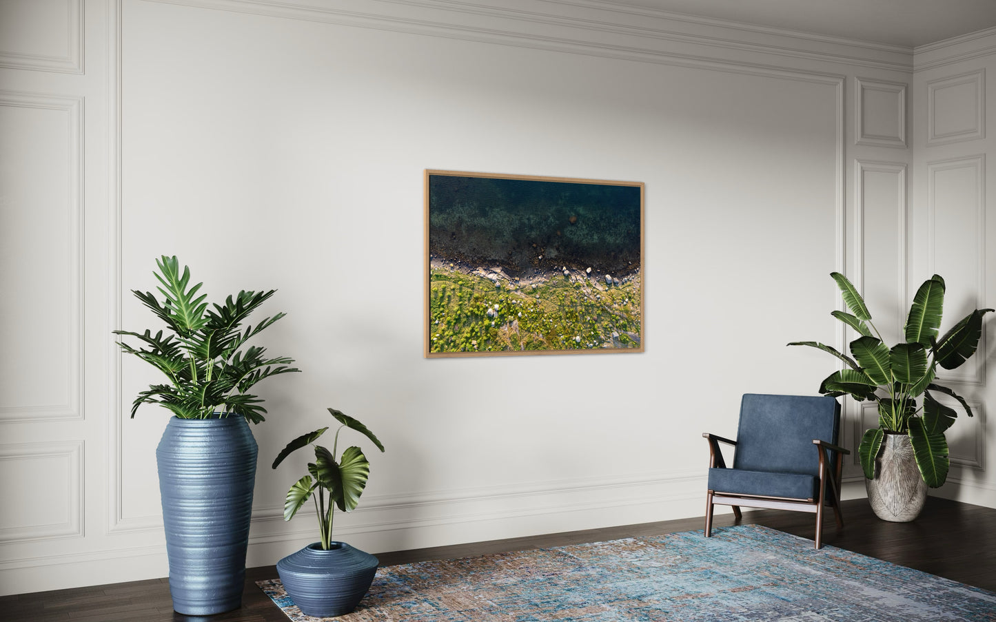 landskabsbillede af kystlinjen ved Stavanger. Dronebillede af landskab, natur og arkitektur trykt som plakat eller på lærred til hjemmet.