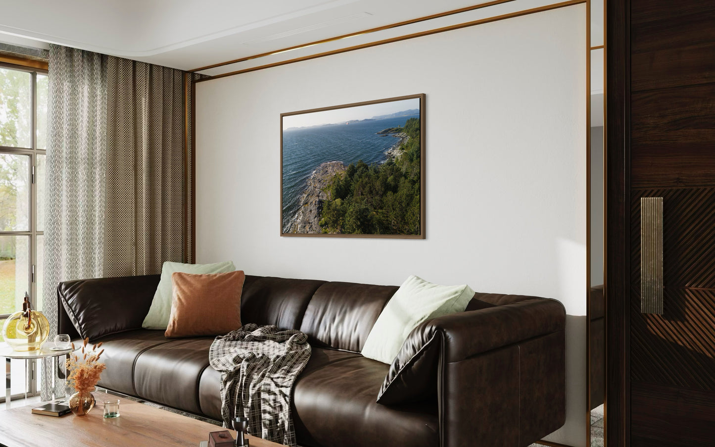 landskabsbillede fra kysten ved Stavanger i Norge. Dronebillede af landskab, natur og arkitektur trykt som plakat eller på fotolærred til hjemmet.