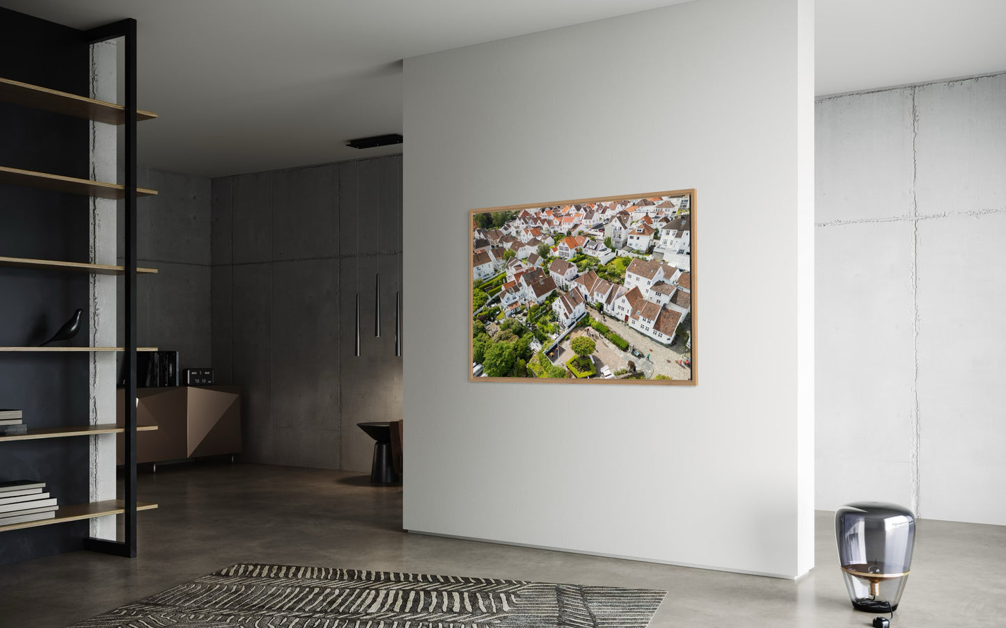 landskabsbillede fra den gamle by i Stavanger. Dronebillede af landskab, natur og arkitektur trykt som plakat eller på fotolærred til hjemmet.