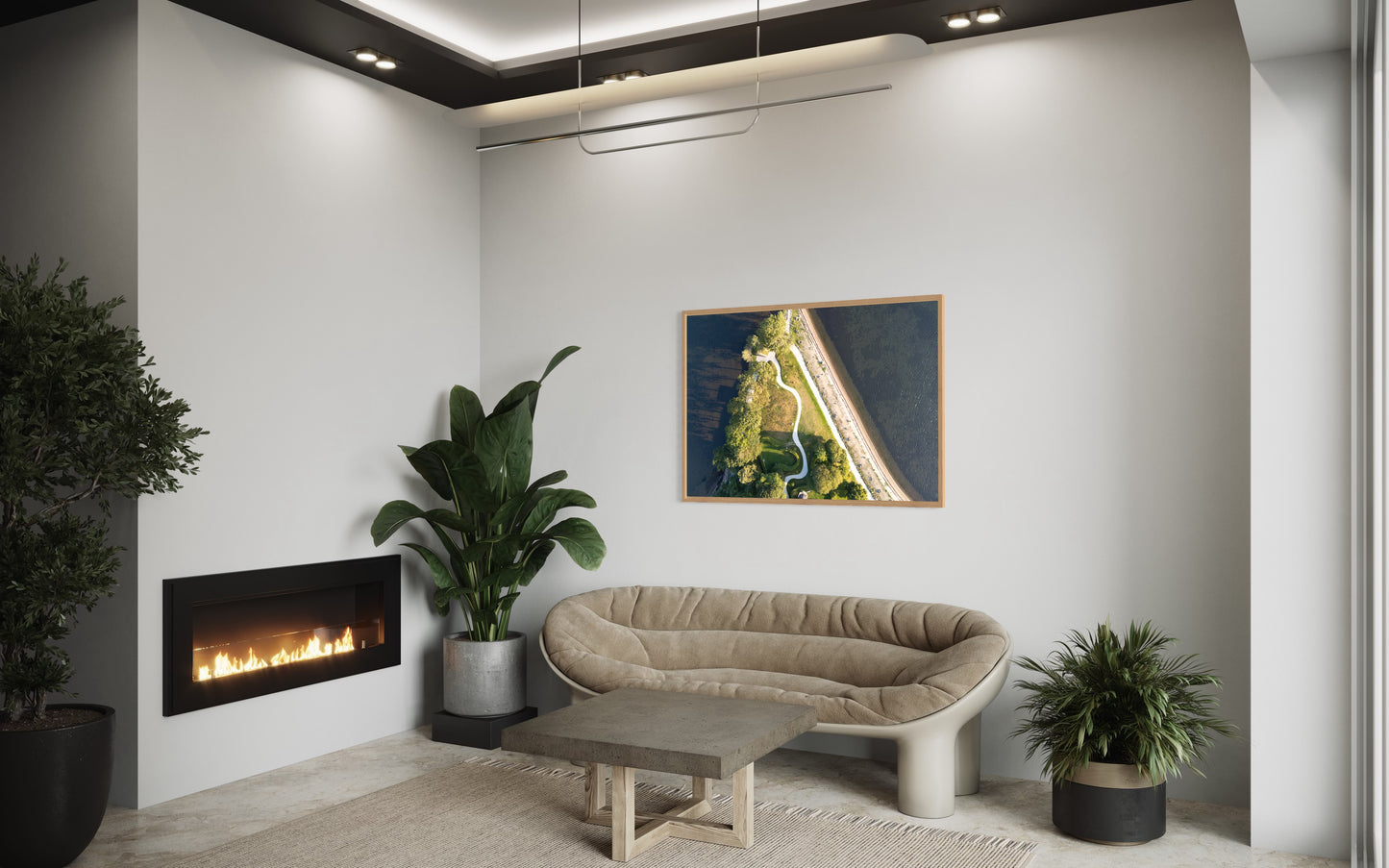 Landskabsbillede taget over Skyttehushaven i Vejle. Dronebillede af landskab, natur og arkitektur trykt som plakat eller på fotolærred til hjemmet