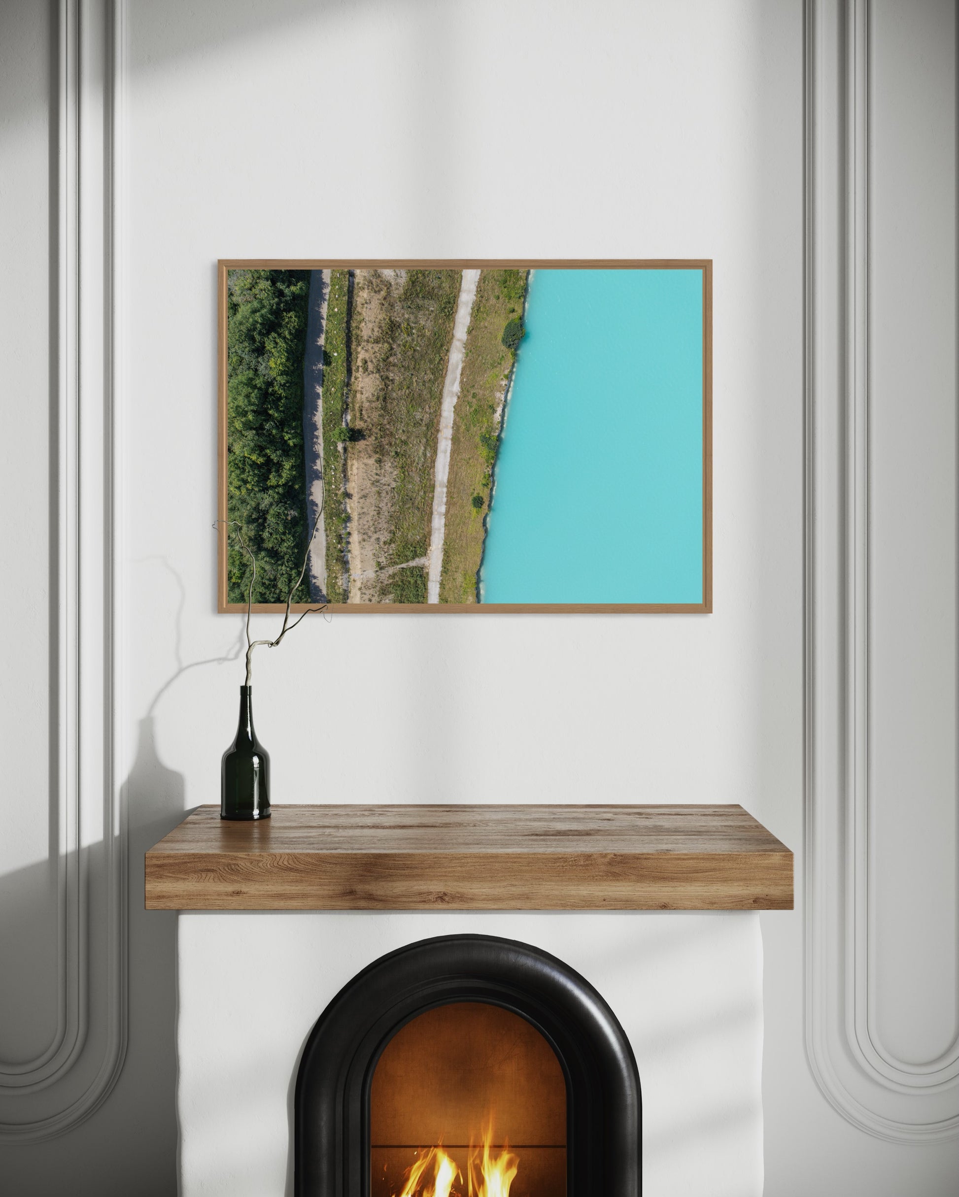 Landskabsbillede af kalkminen i Aalborg. Dronebillede af landskab, natur og arkitektur trykt som plakat eller på fotolærred til hjemmet