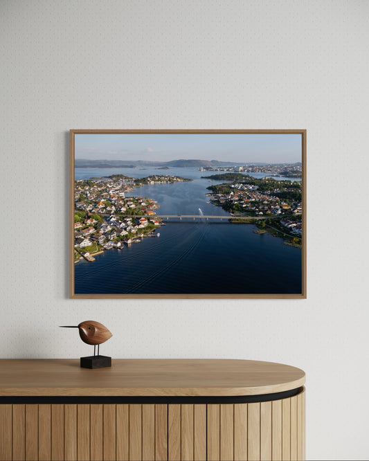 landskabsbillede fra Stavanger i Norge. Dronebillede af landskab, natur og arkitektur trykt som plakat eller på fotolærred til hjemmet. 