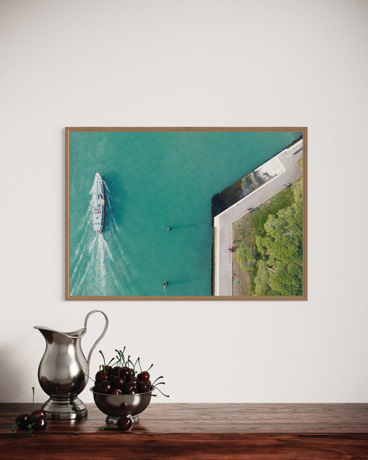 Landskabsbillede taget i Venedig, i Italien. Dronebillede af landskab, natur og arkitektur trykt som plakat eller på fotolærred til hjemmet